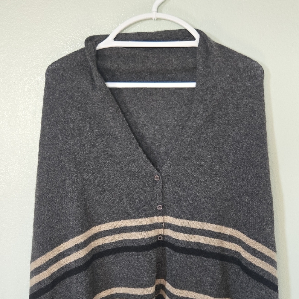 27 Miles | Gray Striped Cashmere Wrap Shawl Poncho